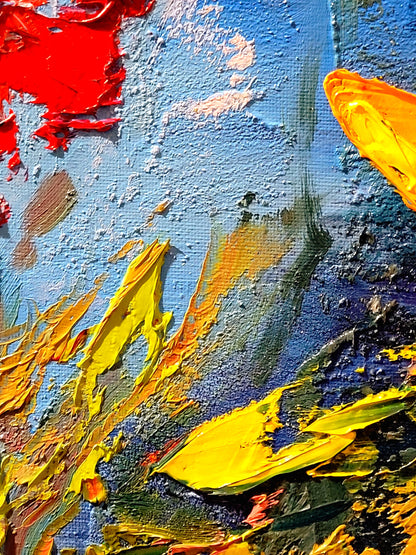 Abstract Modern Underwater World Painting, Textured Oil Canvas