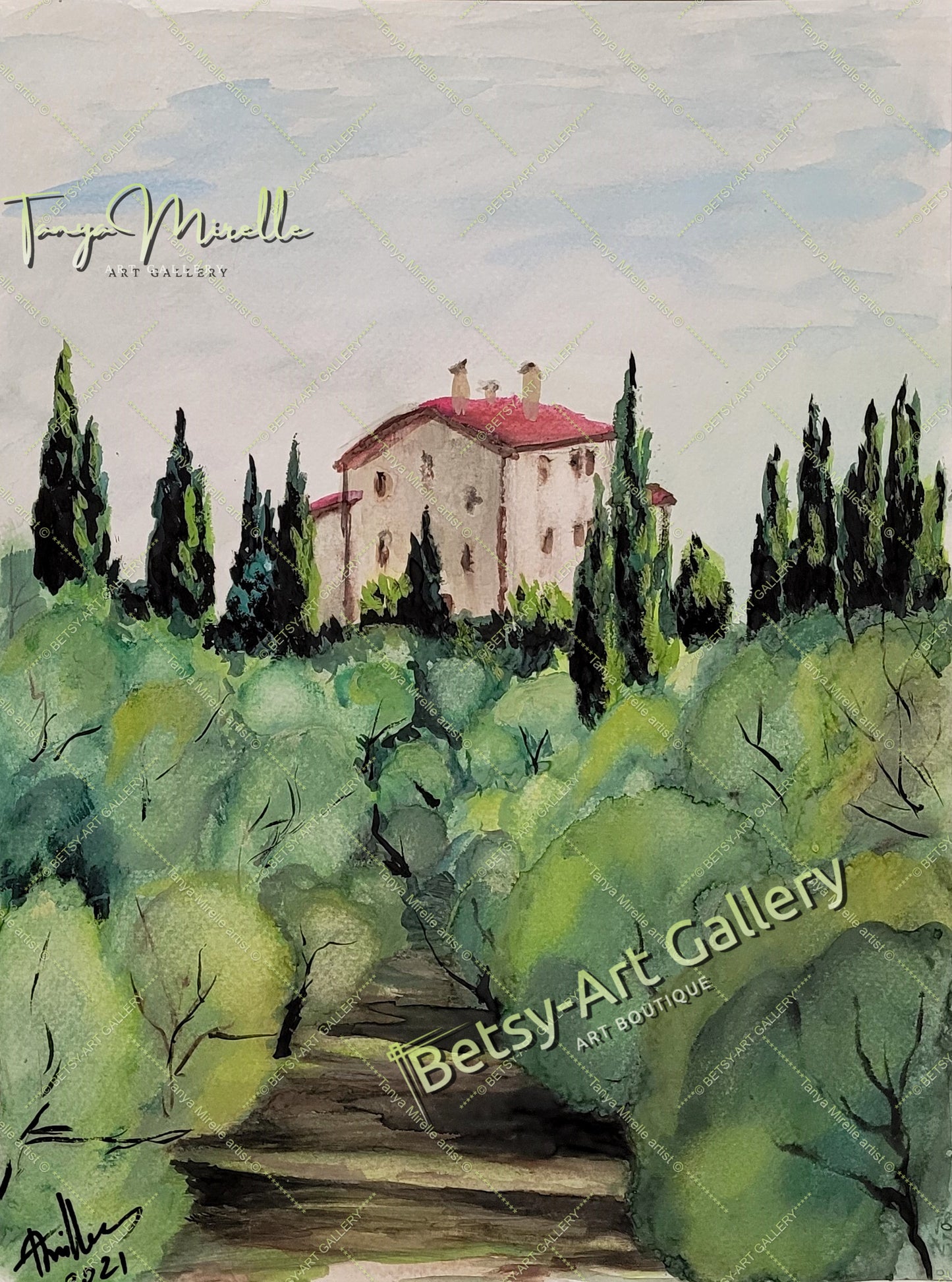 Olive Garden Watercolor Painting, Original Wall Art, No Frame {{ shop_name }}watercolor art print birthday gift blooming garden art botanical print colorful painting floral art floral painting garden painting gift for mom mediterranean art nature painting olive garden painting paper painting small painting wall art home decor watercolor floral watercolor flowers watercolor landscape watercolor painting wildflowers painting