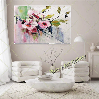 Grande peinture à l'huile florale texturée en impasto sur toile - Œuvre d'art originale, art mural texturé coloré