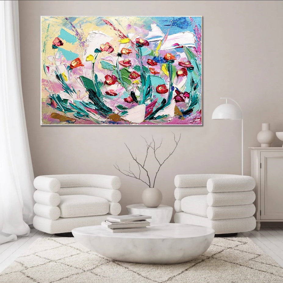 Large Modern Abstract Painting, Floral Impasto Wall Art, Oil Painting on Canvas