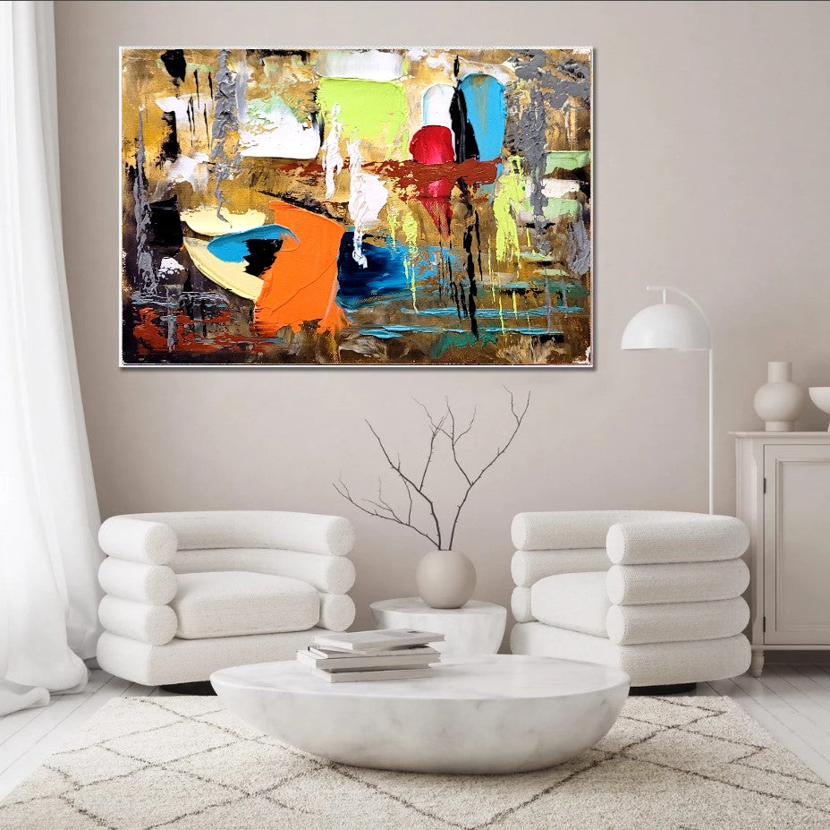 Colorful Abstract Painting, Impasto Oil Painting on Canvas, Large Modern Wall Art – Large – Oil on Canvas – {{ product.title }} canvas artwork by Tanya Mirelle – modern wall decor – original artwork for home, living room, office, or gallery – original artwork by BETSY-ART GALLERY