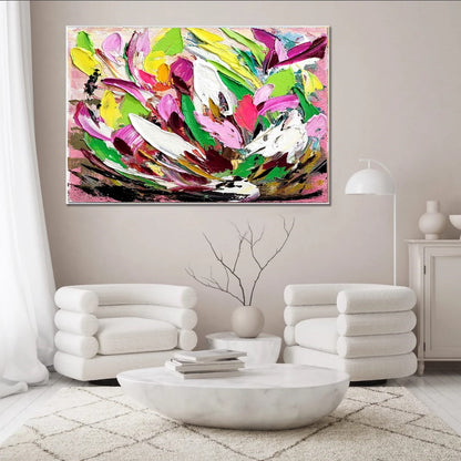 Large Modern Abstract Painting, Vibrant Floral Impasto Wall Art, Oil Painting on Canvas