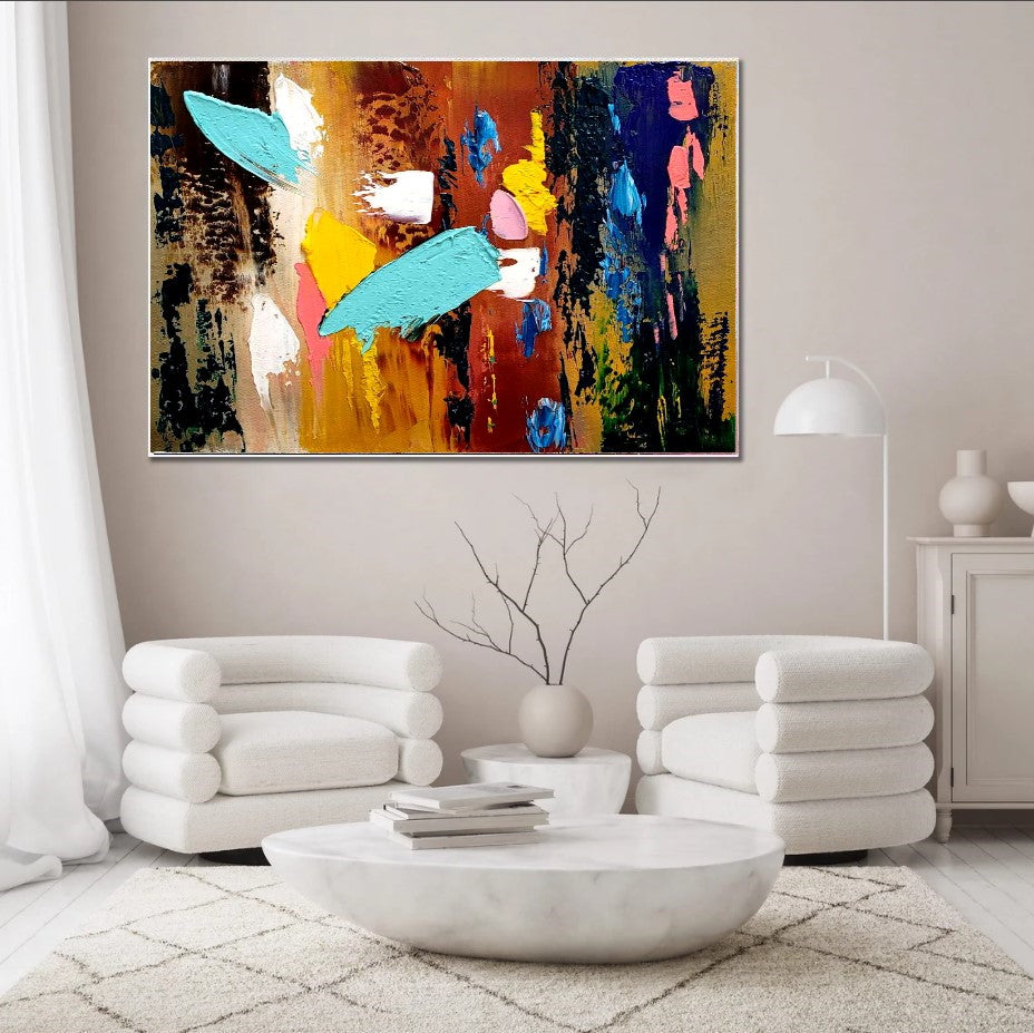 Large Modern Abstract Painting, Vibrant Color Impasto Wall Art, Oil Painting on Canvas