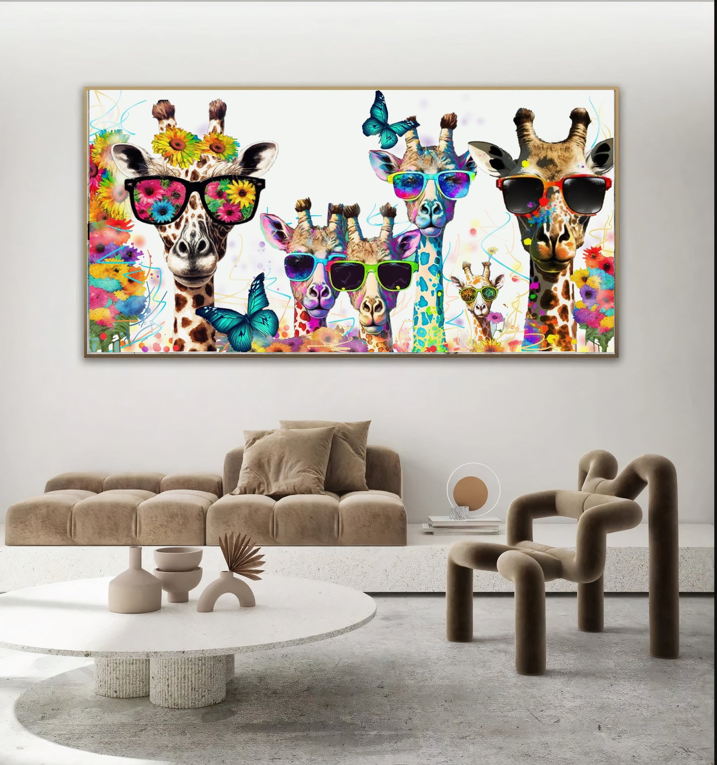 Sunny Giraffe Family - Quirky Giraffes Canvas Print - Colorful Fun Animal Wall Art