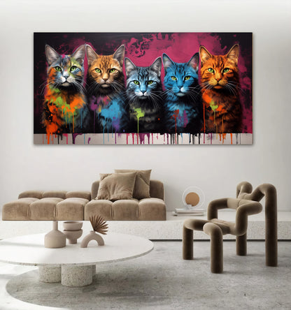 Colorful Cat Family - Vibrant Canvas Art, Modern Prin on Canvas