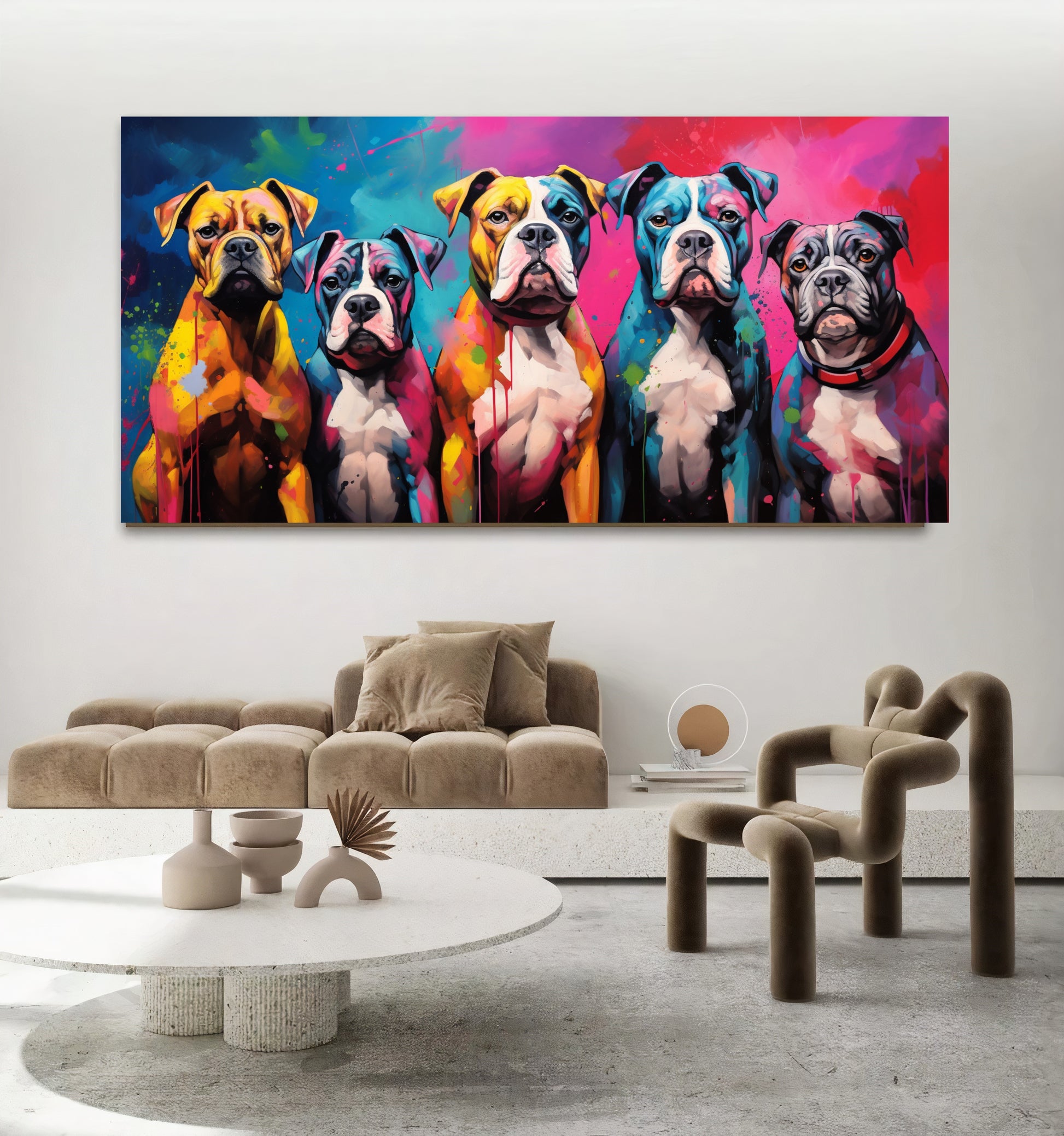 Colorful Dog Family - Vibrant Canvas Art, Modern Prin on Canvas