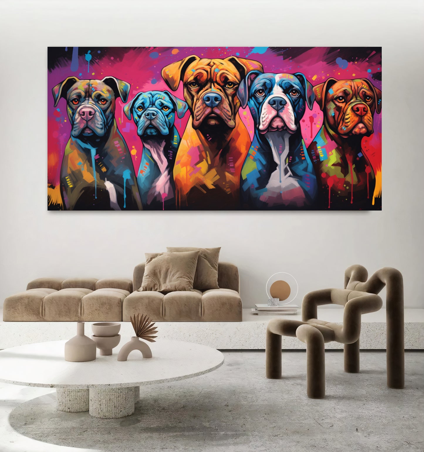 Colorful Dog Family - Vibrant Canvas Art, Modern Prin on Canvas