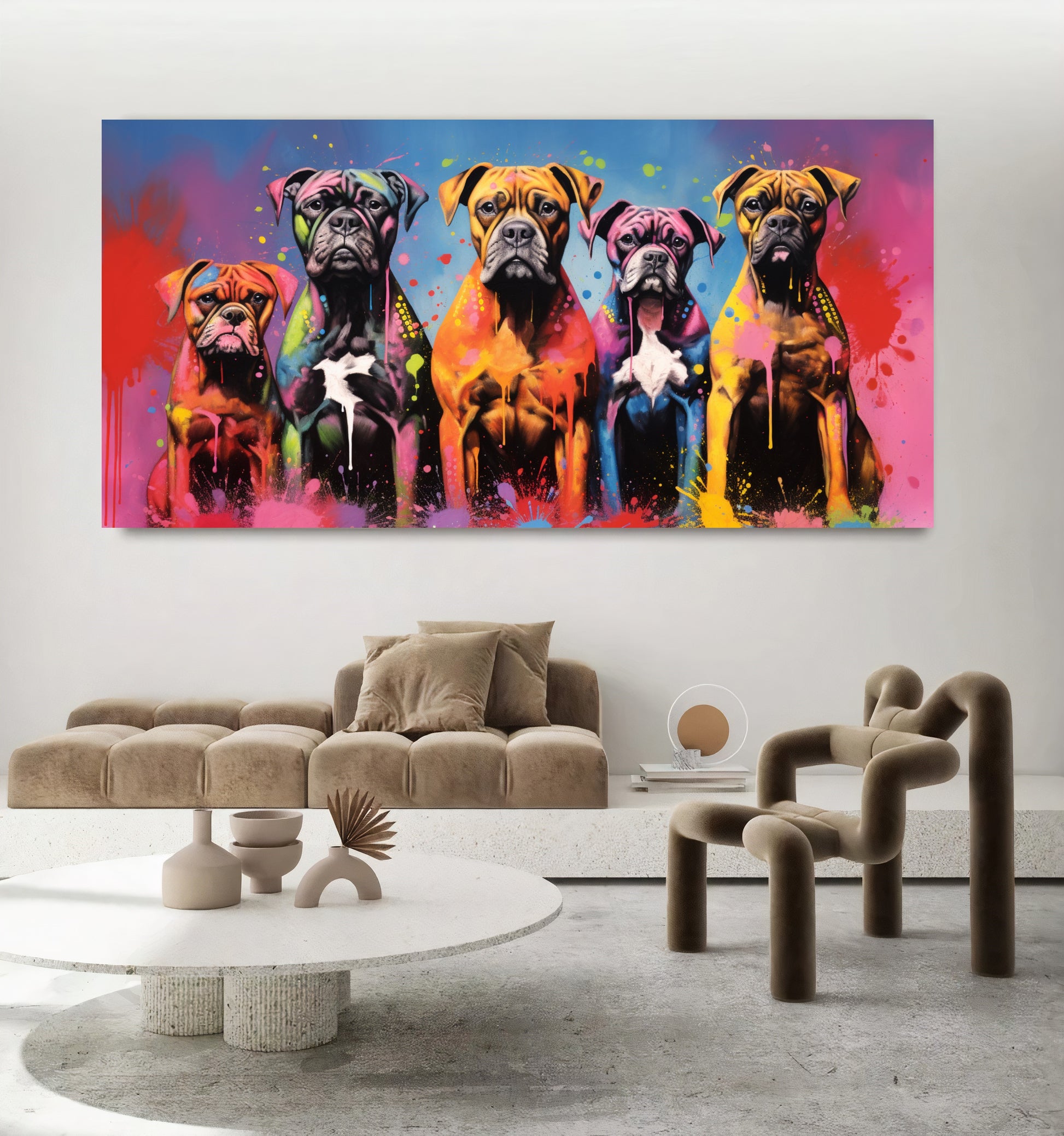 Colorful Dog Family - Vibrant Canvas Art, Modern Prin on Canvas