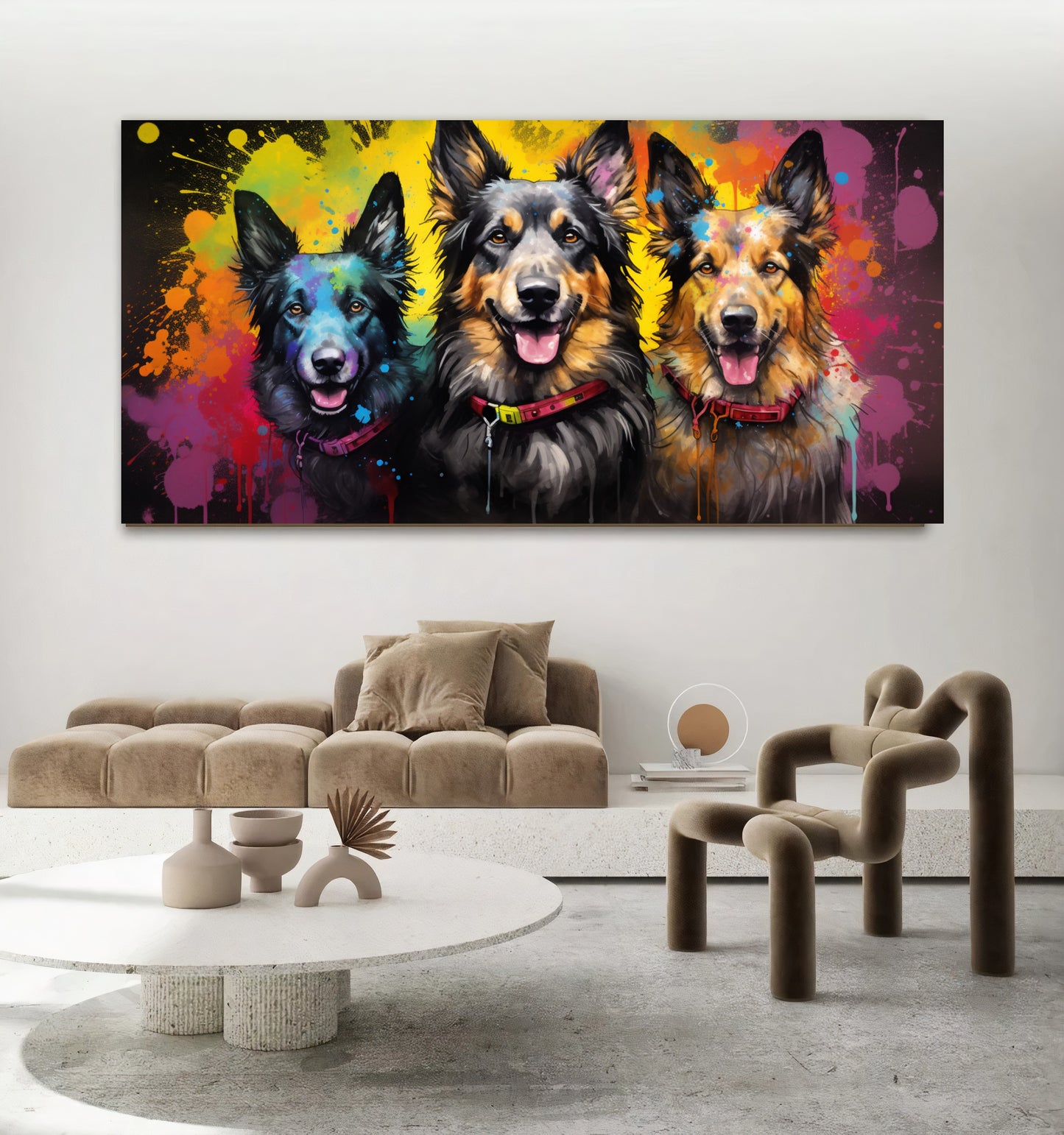 Colorful Dog Family - Vibrant Canvas Art, Modern Prin on Canvas