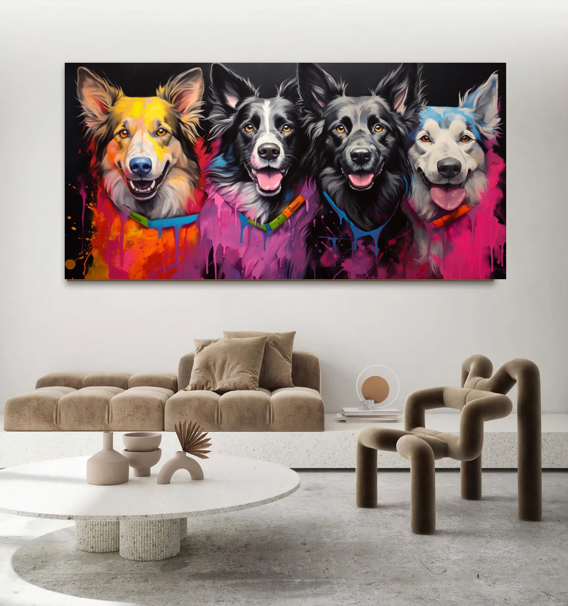 Colorful Dog Family - Vibrant Canvas Art, Modern Prin on Canvas