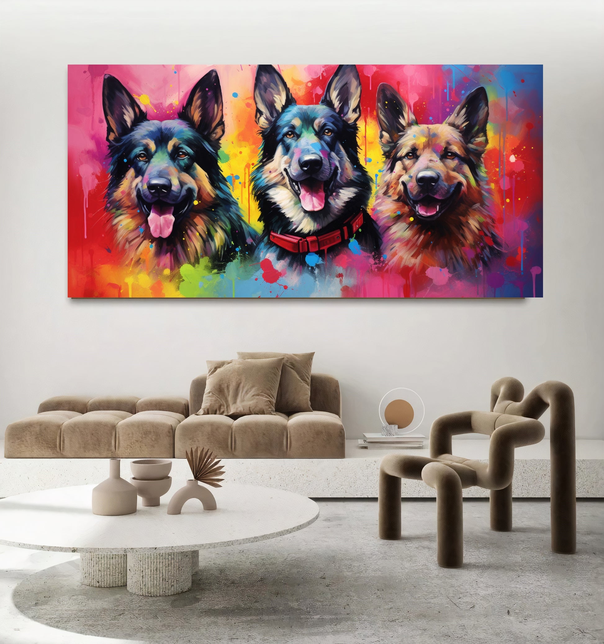 Colorful Dog Family - Vibrant Canvas Art, Modern Prin on Canvas