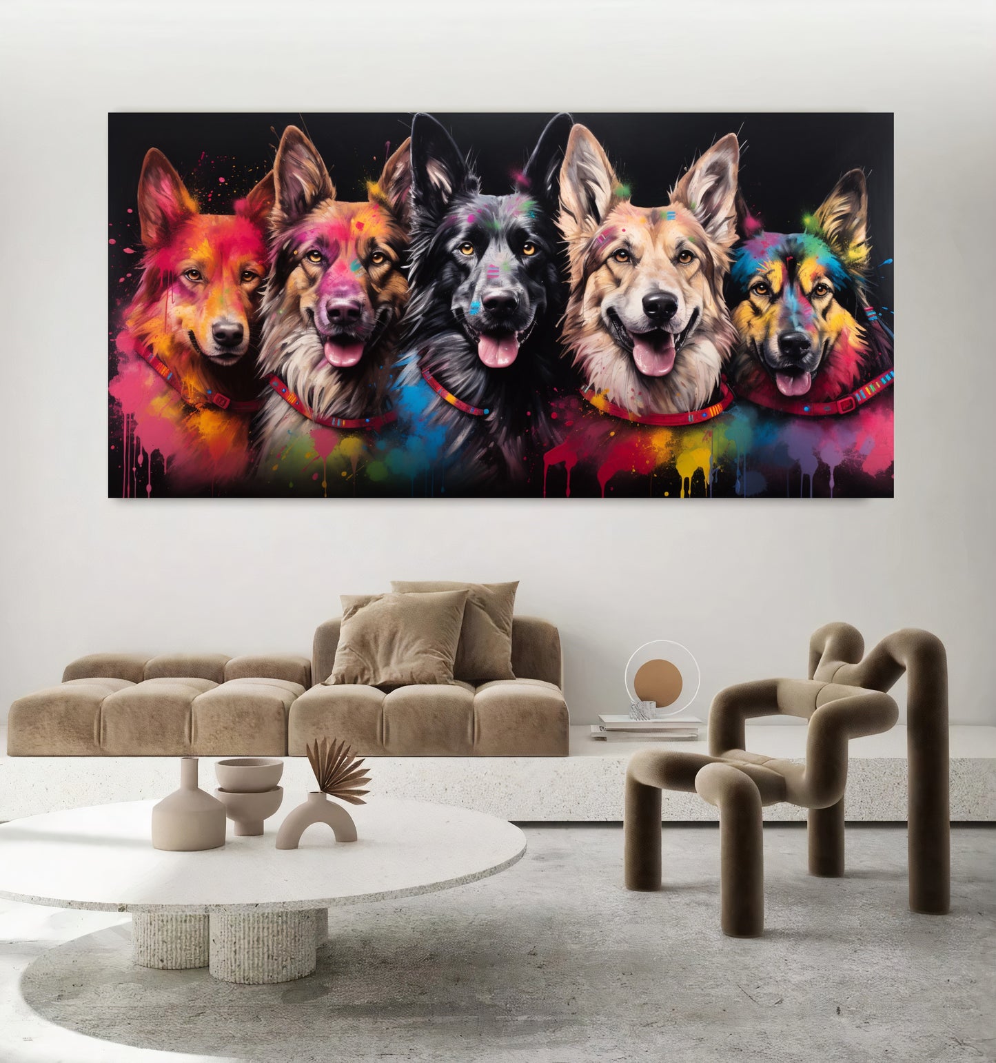 Colorful Dog Family - Vibrant Canvas Art, Modern Prin on Canvas