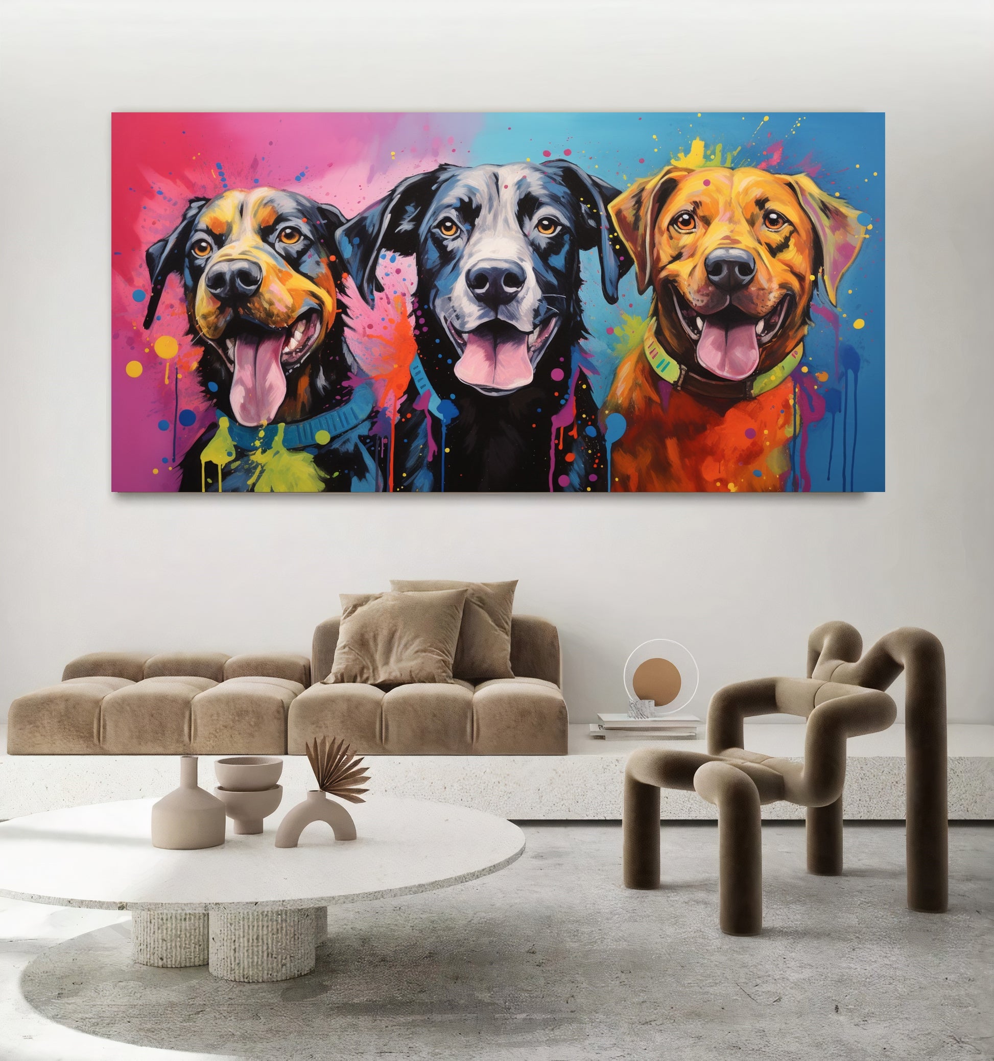 Colorful Dog Family - Vibrant Canvas Art, Modern Prin on Canvas