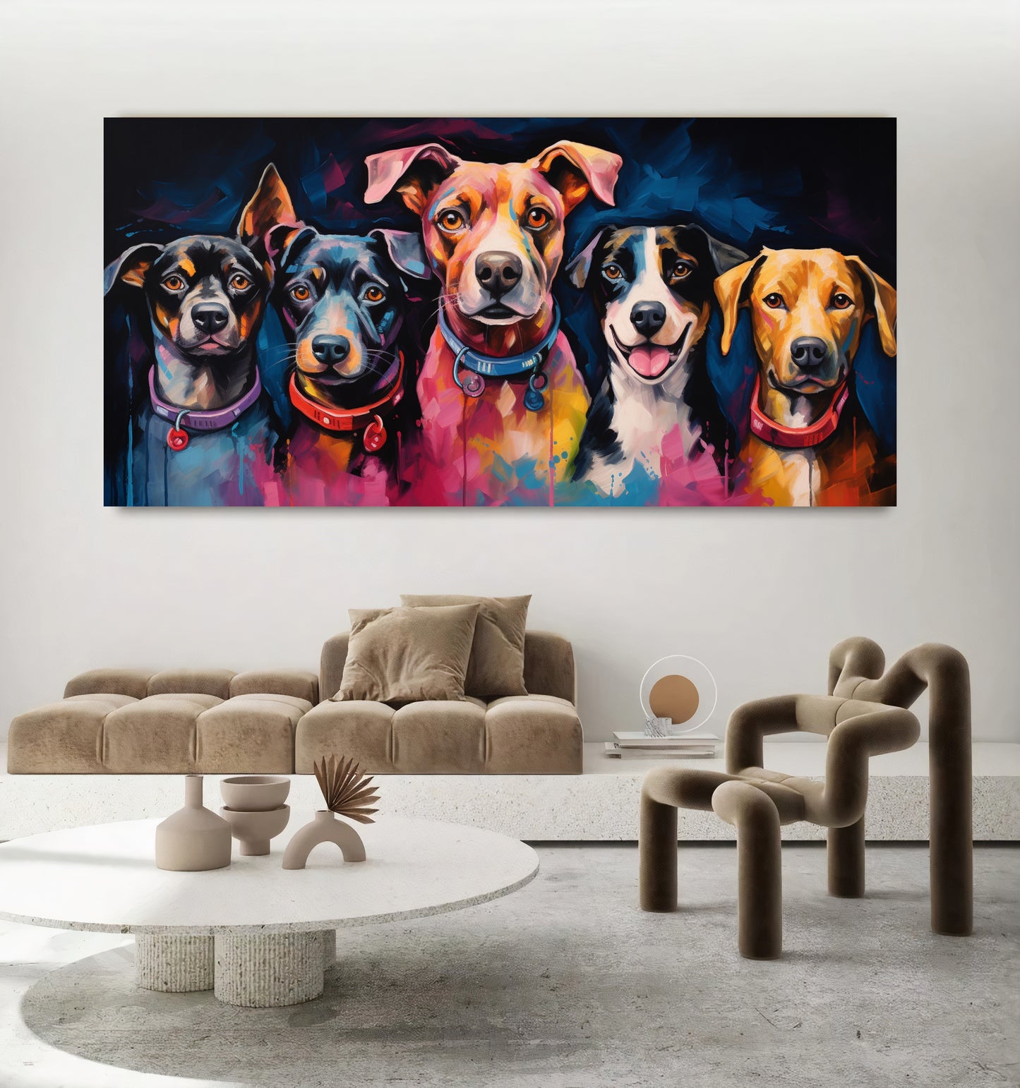 Colorful Dog Family - Vibrant Canvas Art, Modern Prin on Canvas