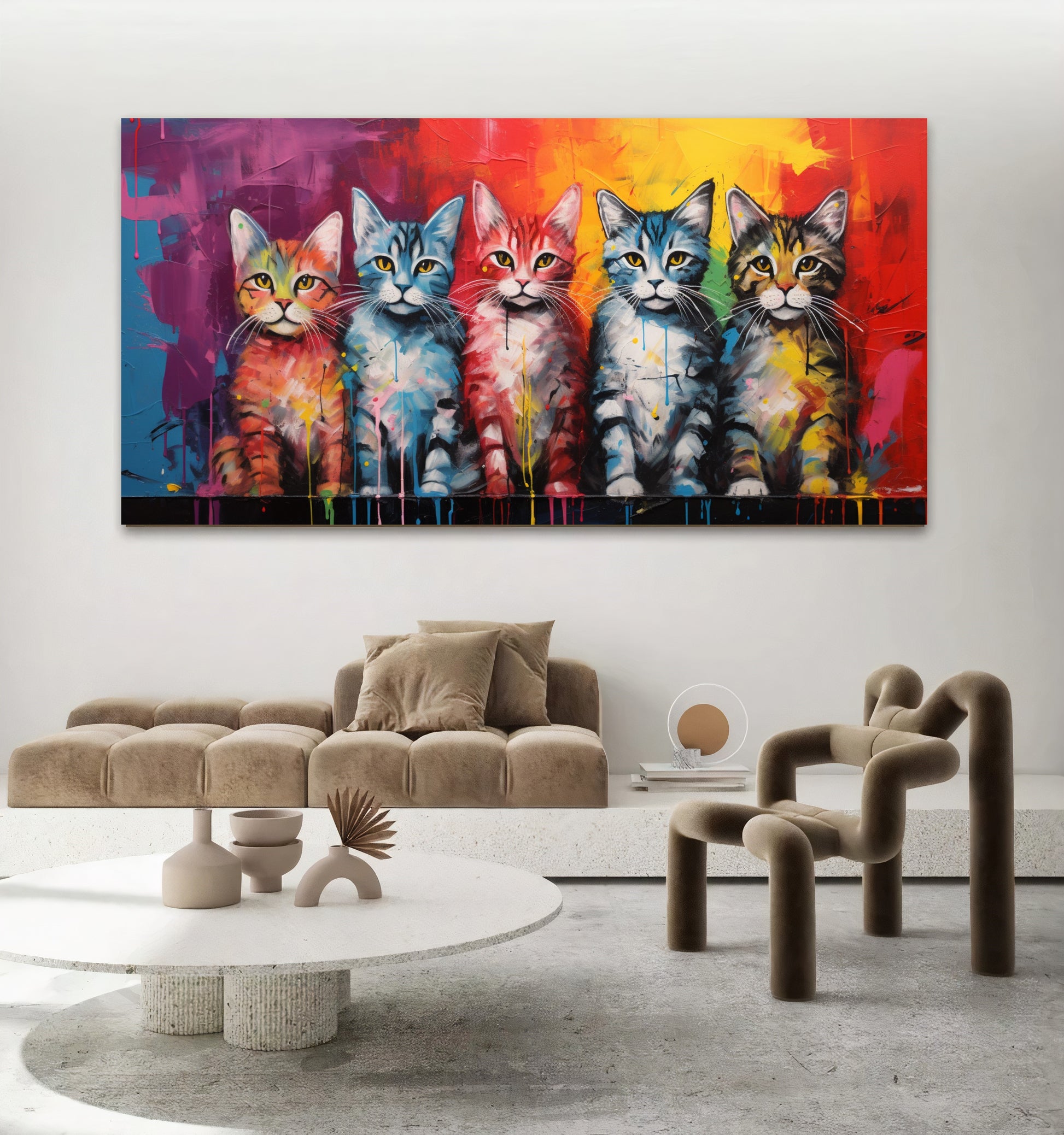 Colorful Cat Family - Vibrant Canvas Art, Modern Prin on Canvas