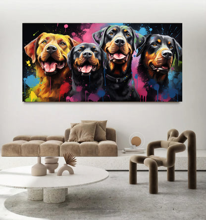 Colorful Dog Family - Vibrant Canvas Art, Modern Prin on Canvas