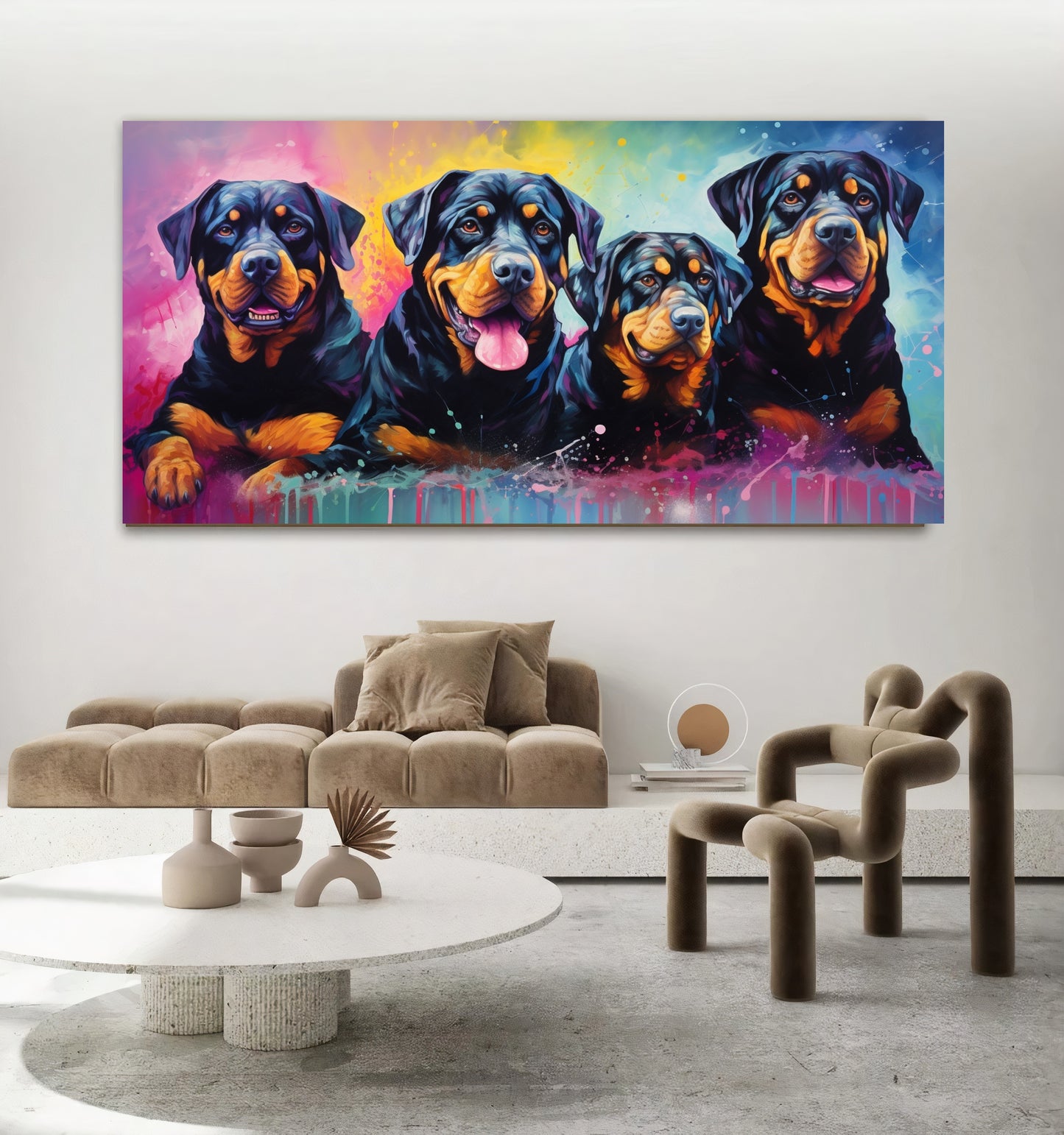 Colorful Dog Family - Vibrant Canvas Art, Modern Prin on Canvas