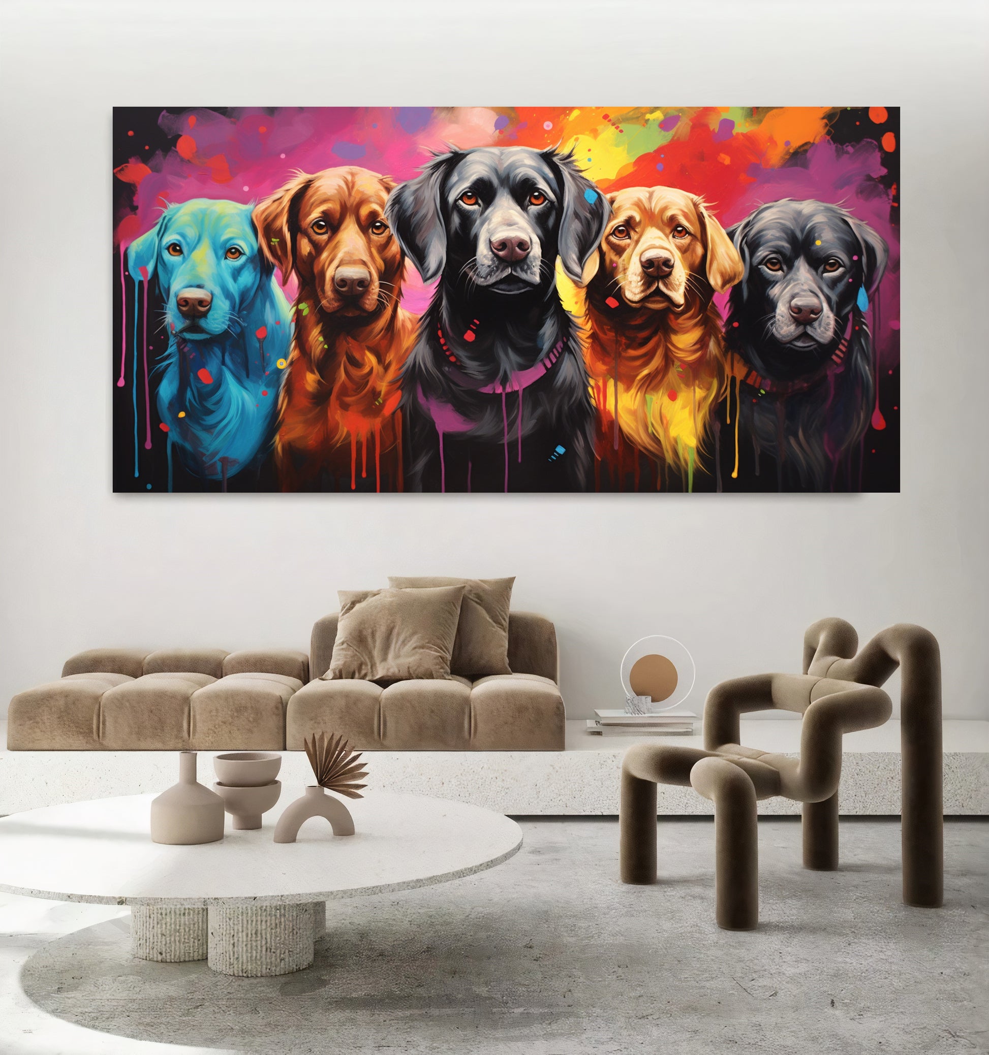 Colorful Dog Family - Vibrant Canvas Art, Modern Prin on Canvas