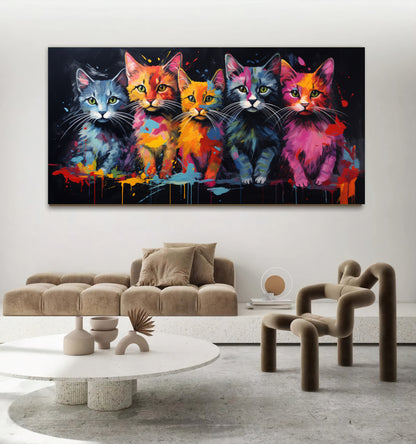 Colorful Cat Family - Vibrant Canvas Art, Modern Prin on Canvas