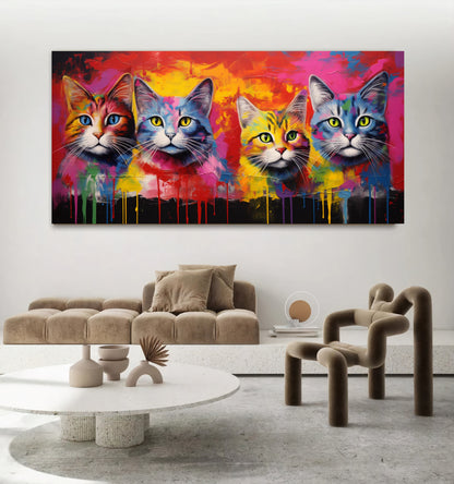 Colorful Cat Family - Vibrant Canvas Art, Modern Prin on Canvas