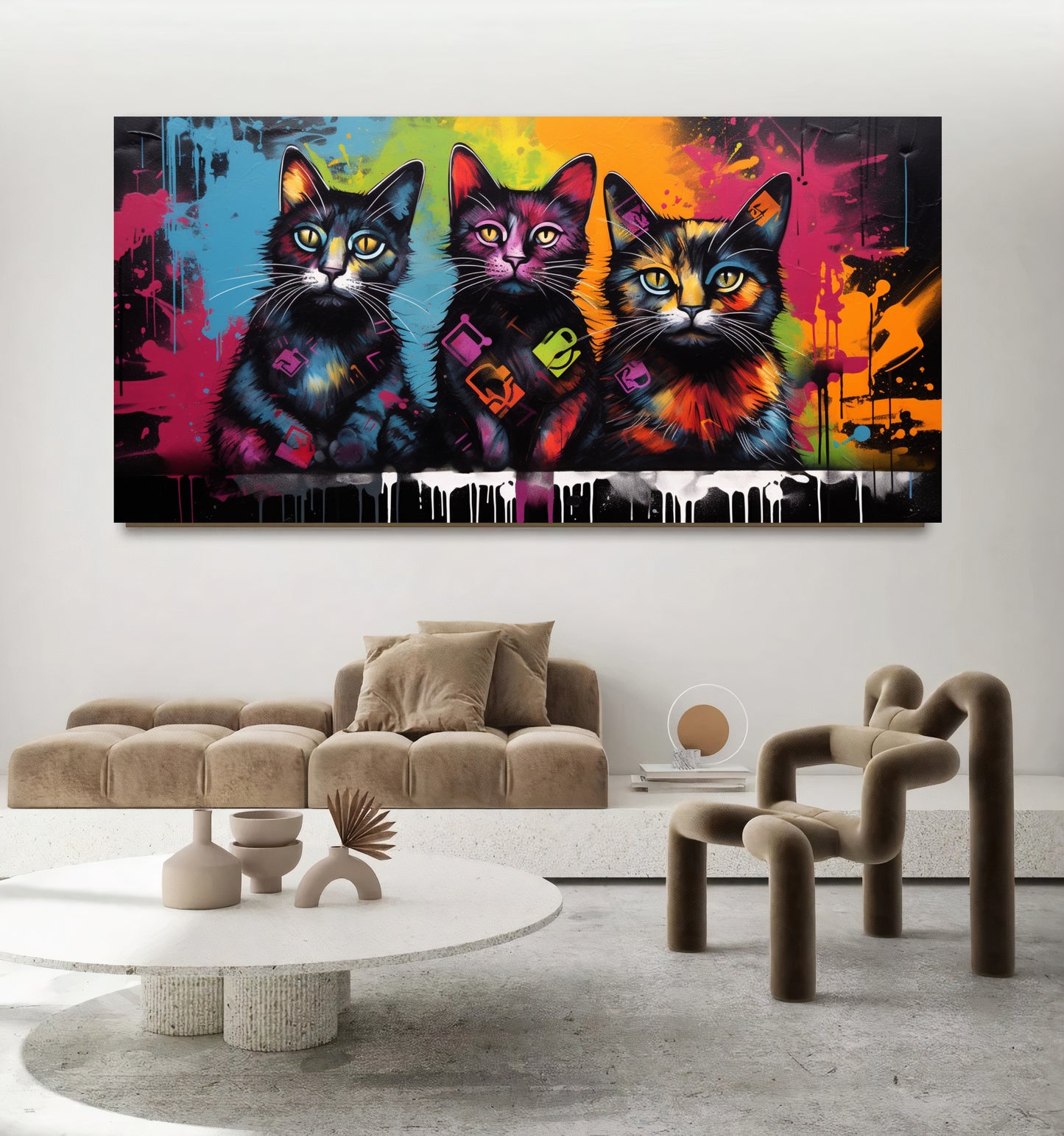 Colorful Cat Family - Vibrant Canvas Art, Modern Prin on Canvas