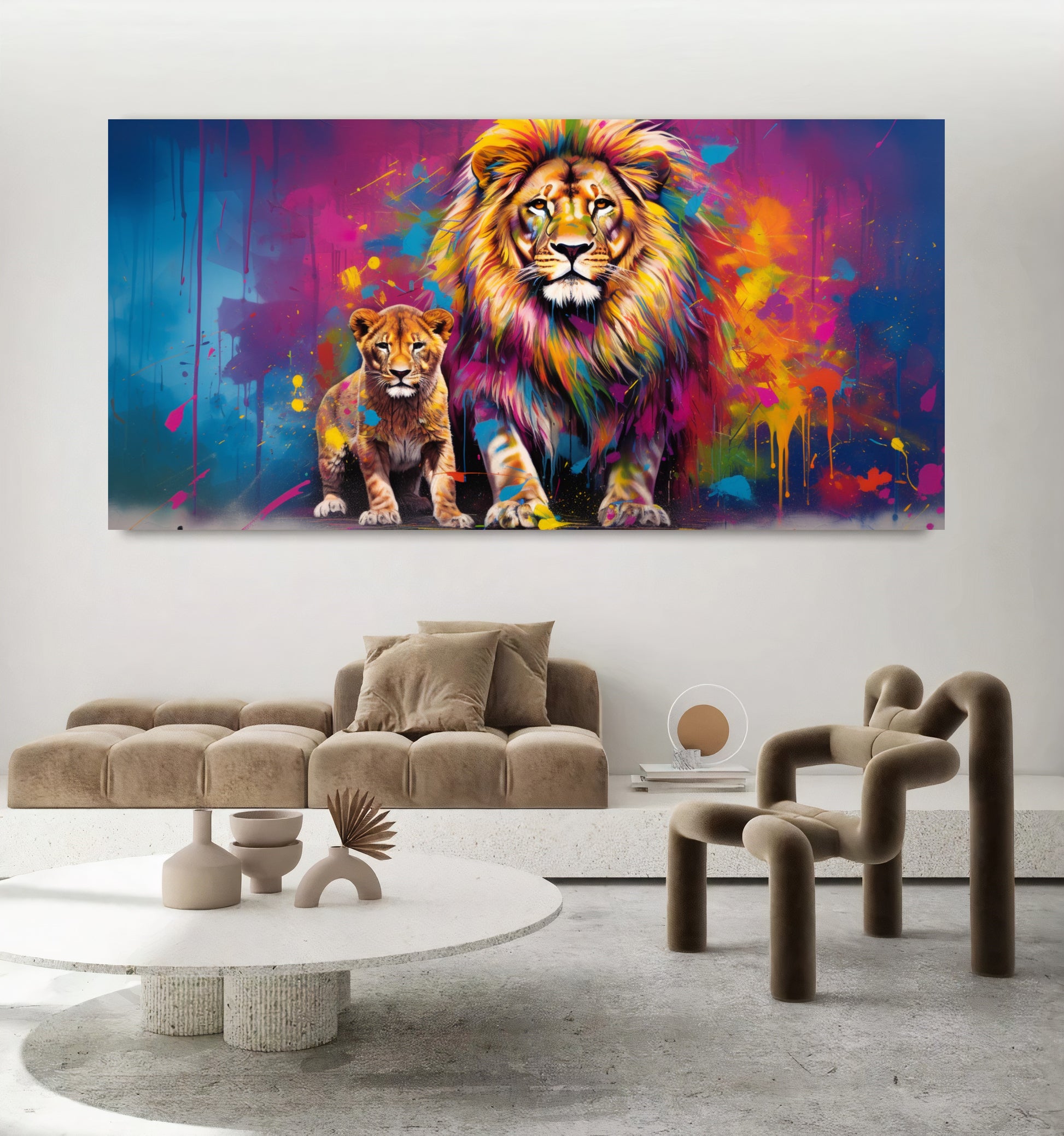 Vibrant Elephant Family - Colorful Canvas Art, Modern Prin on Canvas