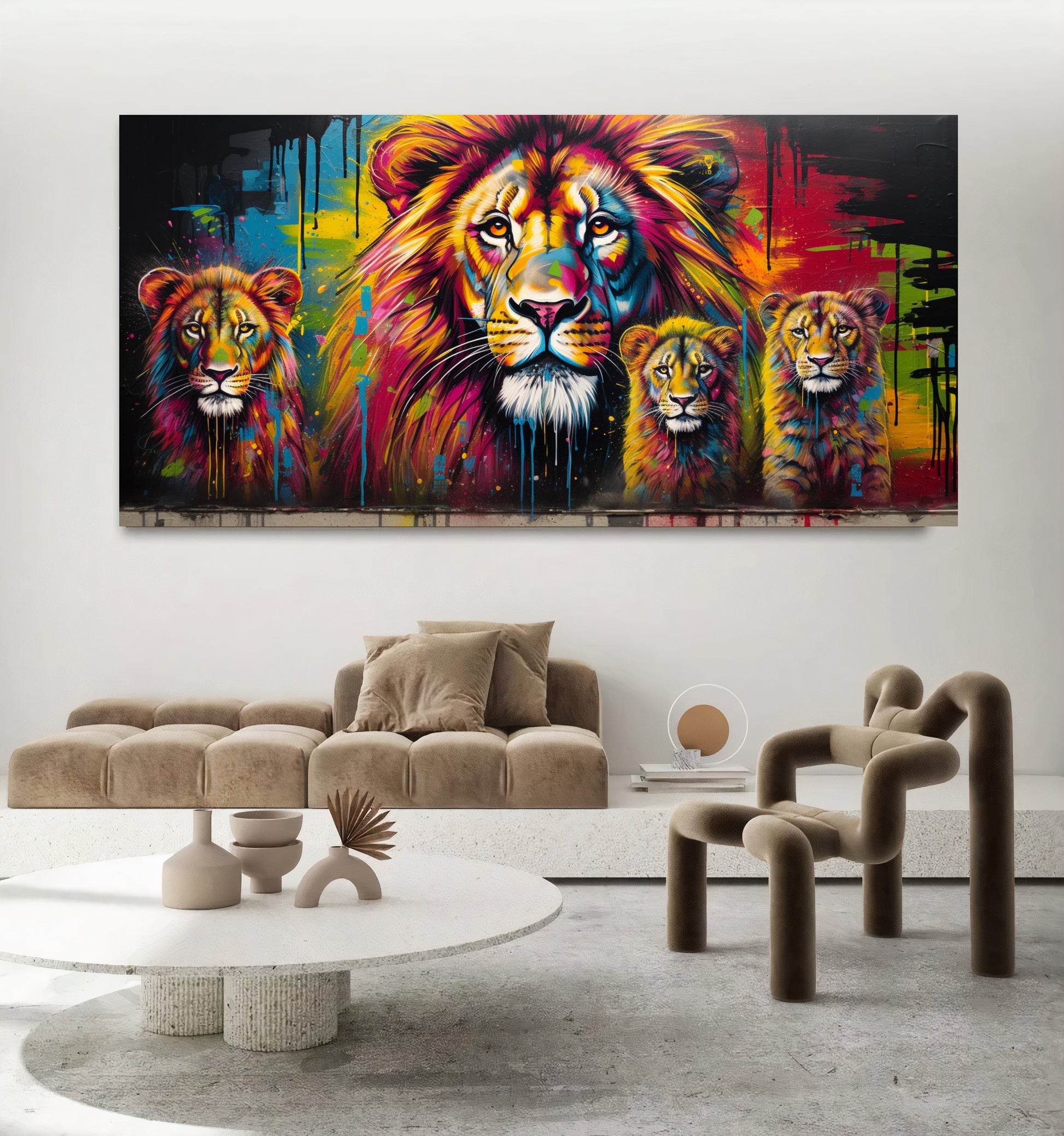 Vibrant Elephant Family - Colorful Canvas Art, Modern Prin on Canvas