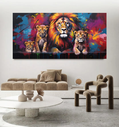 Vibrant Elephant Family - Colorful Canvas Art, Modern Prin on Canvas