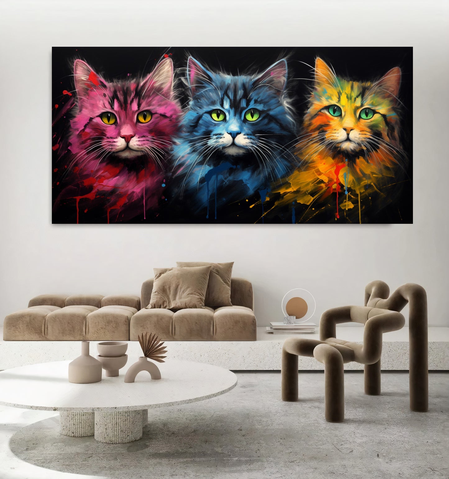 Colorful Cat Family - Vibrant Canvas Art, Modern Prin on Canvas