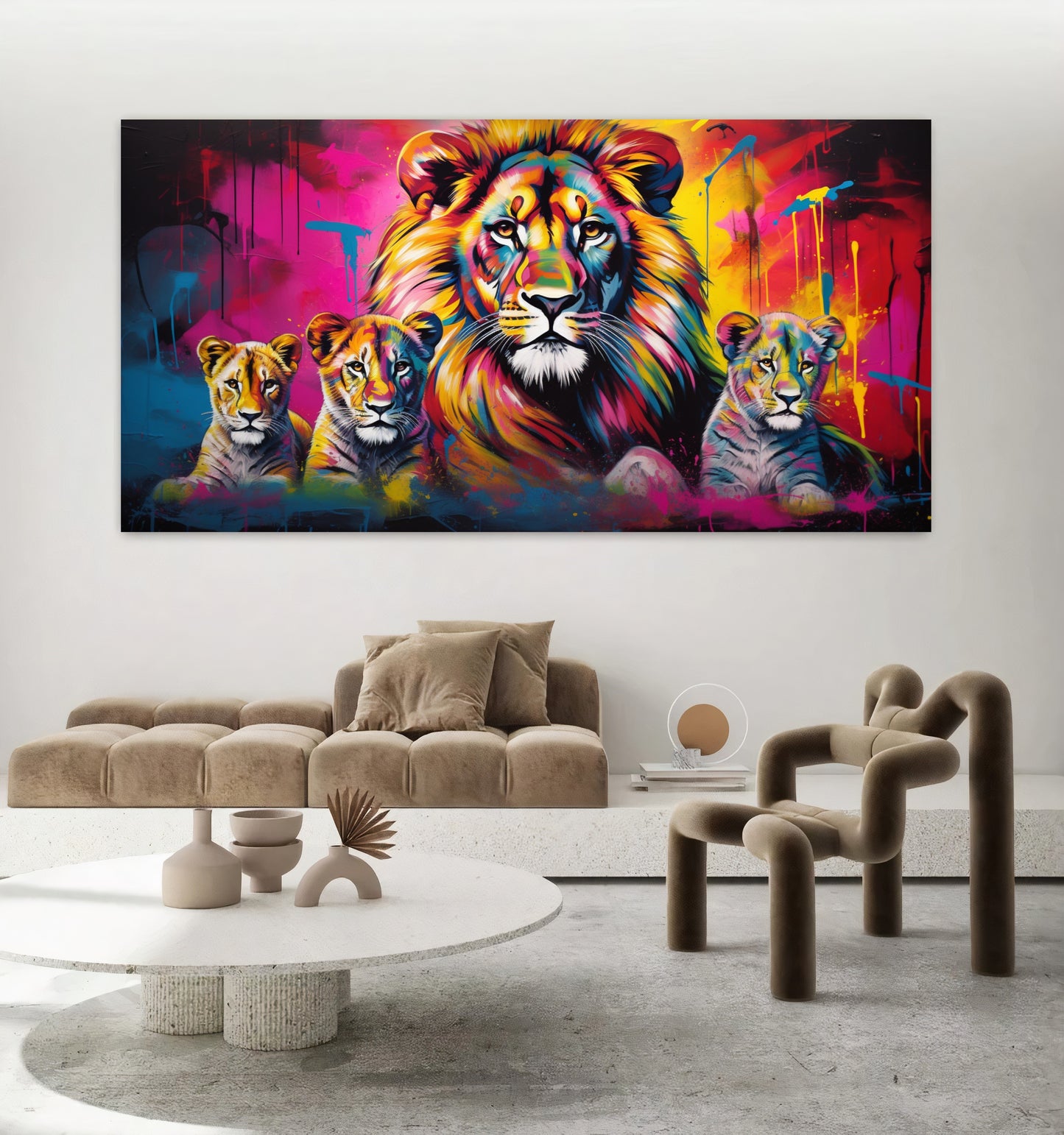 Vibrant Elephant Family - Colorful Canvas Art, Modern Prin on Canvas