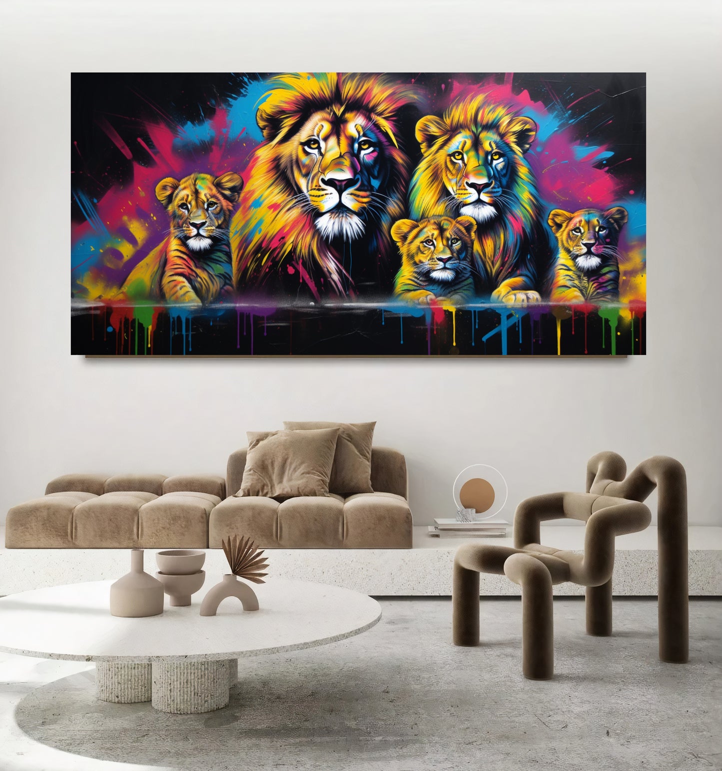 Vibrant Elephant Family - Colorful Canvas Art, Modern Prin on Canvas