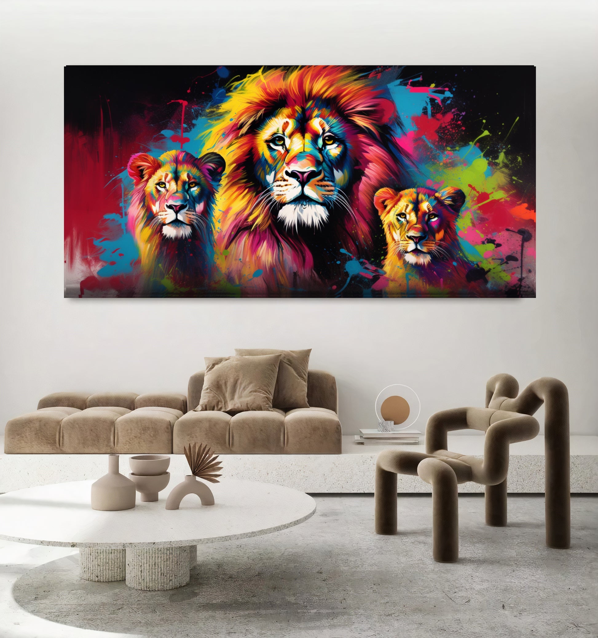 Vibrant Elephant Family - Colorful Canvas Art, Modern Prin on Canvas