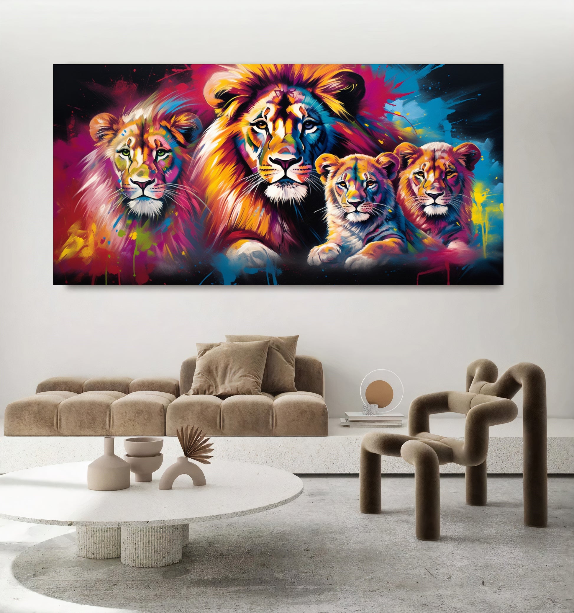 Vibrant Elephant Family - Colorful Canvas Art, Modern Prin on Canvas