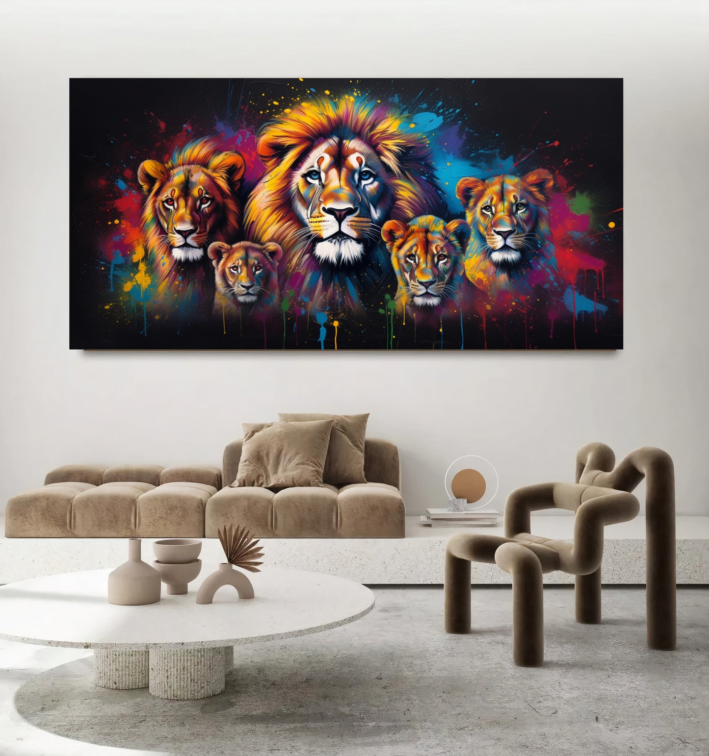 Vibrant Elephant Family - Colorful Canvas Art, Modern Prin on Canvas