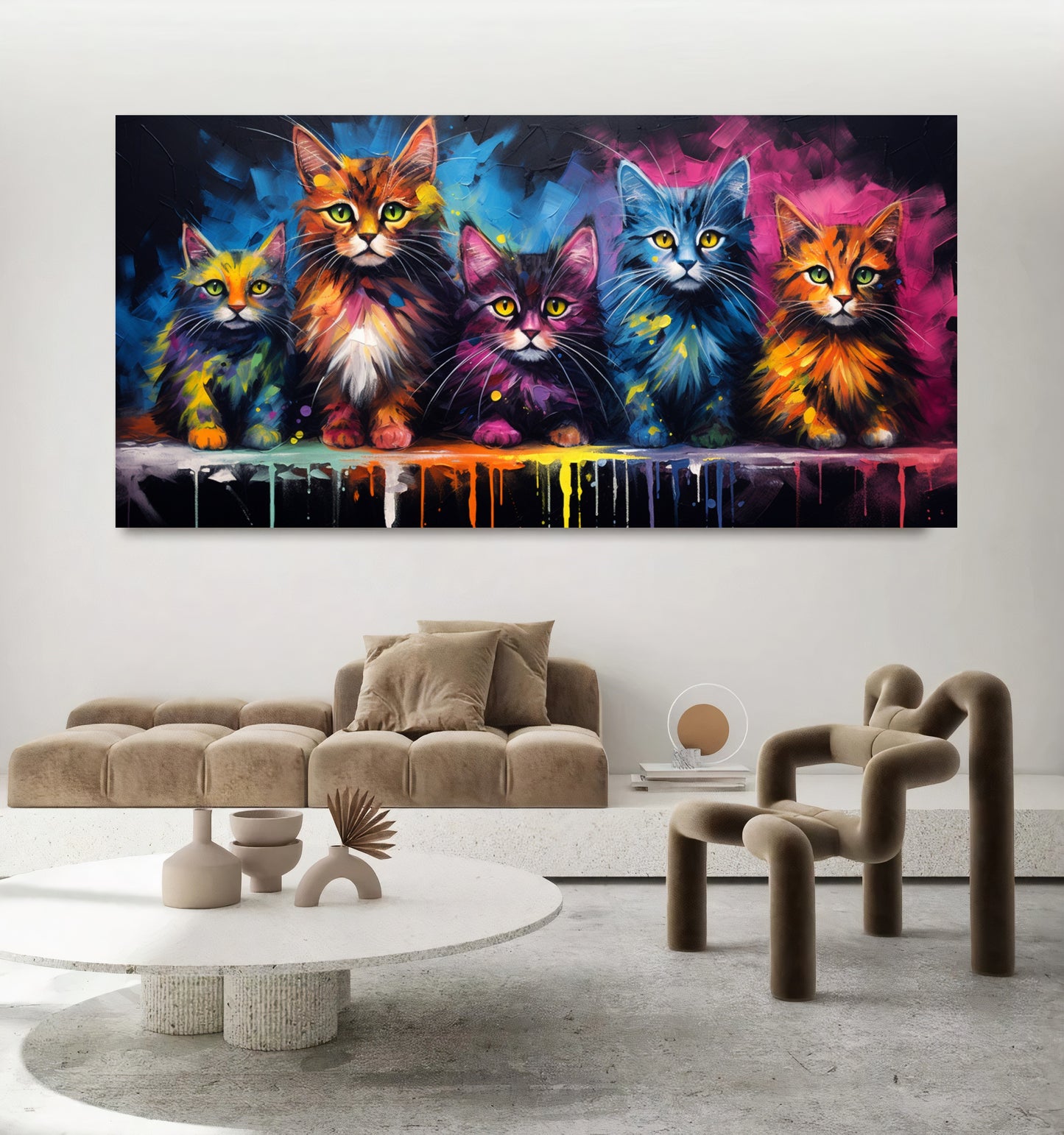 Colorful Cat Family - Vibrant Canvas Art, Modern Prin on Canvas