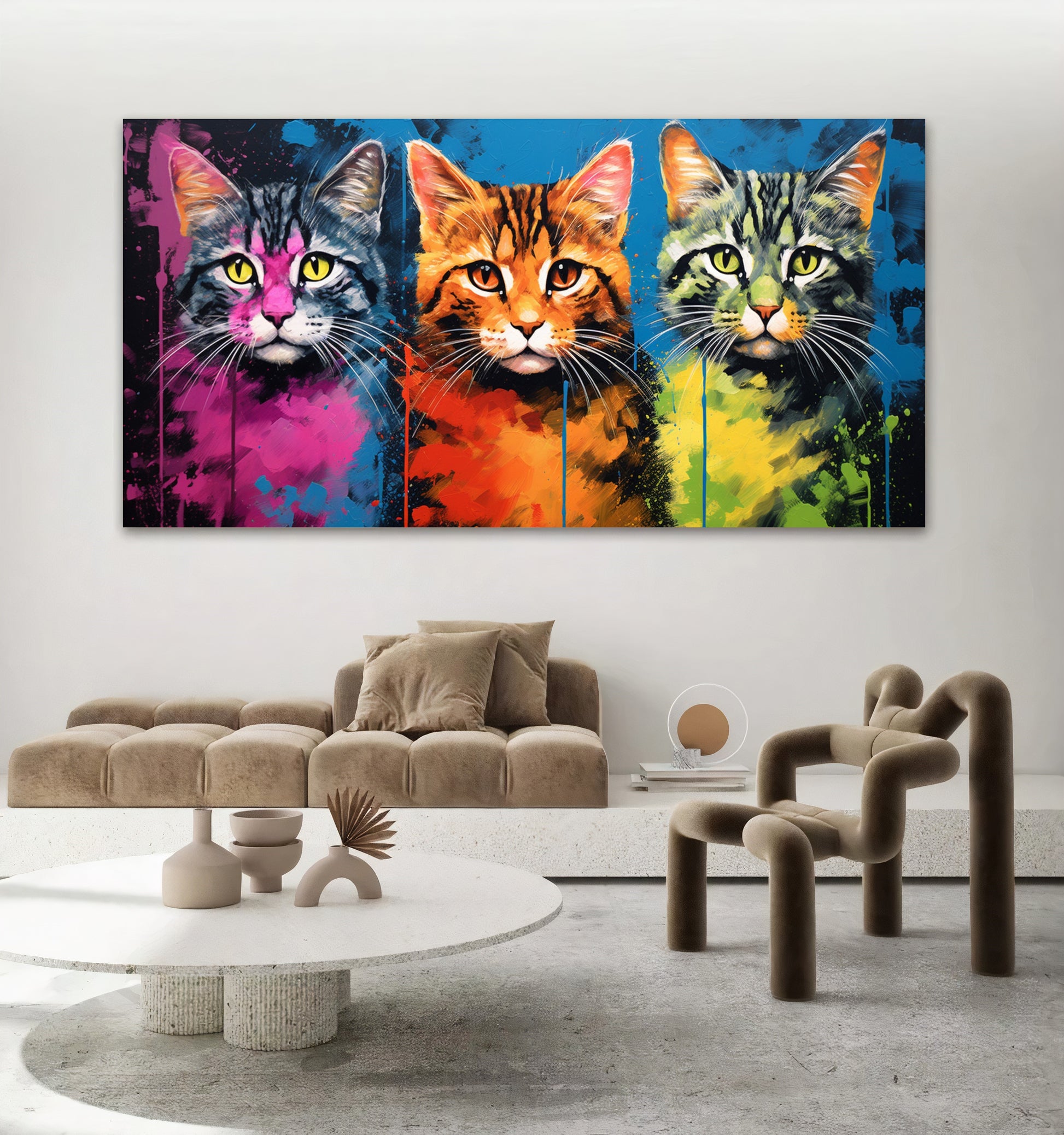 Colorful Cat Family - Vibrant Canvas Art, Modern Prin on Canvas