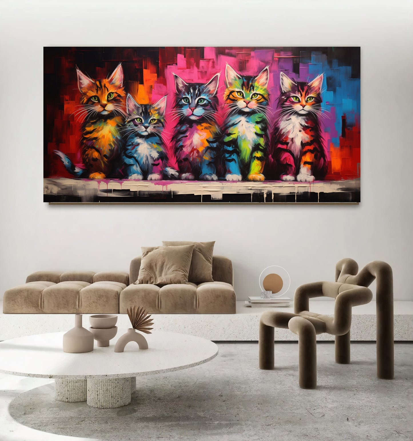 Colorful Cat Family - Vibrant Canvas Art, Modern Prin on Canvas