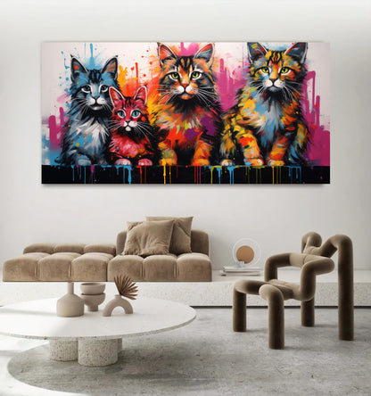 Colorful Cat Family - Vibrant Canvas Art, Modern Prin on Canvas