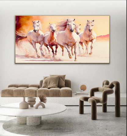 Majestic White Horses - Dynamic Running Horses in Desert, Printed Canvas Art