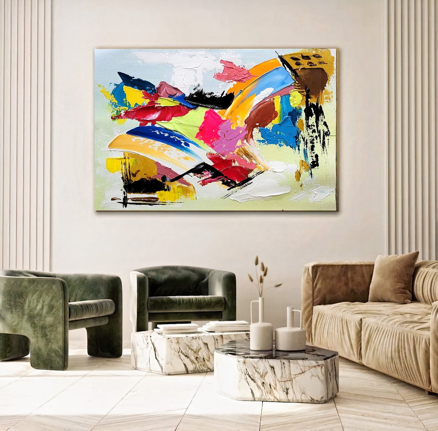 Colorful Modern Abstract Wall Art for Living room, Impasto Oil Painting on Canvas