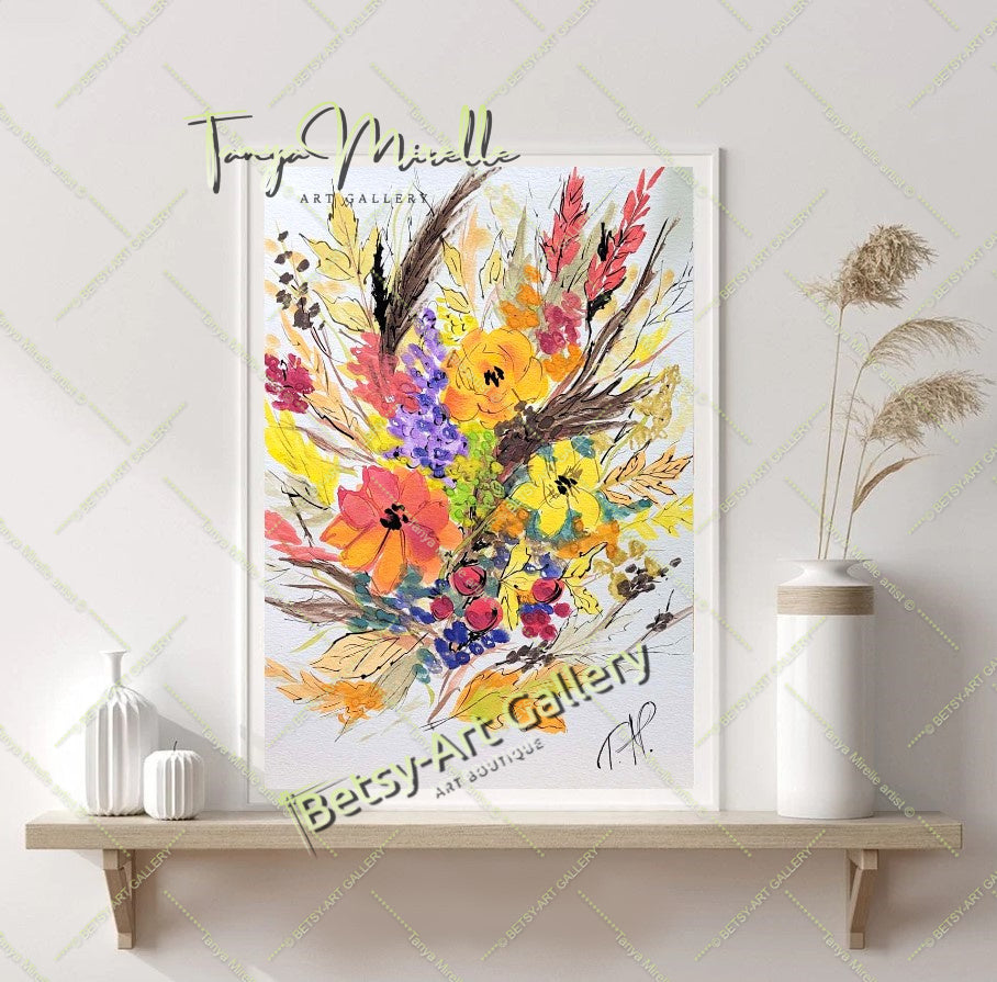 Autumn Wild Flowers Watercolor Painting, Botanical Wall Art {{ shop_name }}watercolor art print birthday gift blooming garden art botanical print colorful painting floral art floral painting garden painting gift for mom mediterranean art nature painting paper painting small painting wall art home decor watercolor floral watercolor flowers watercolor landscape watercolor painting wildflowers painting