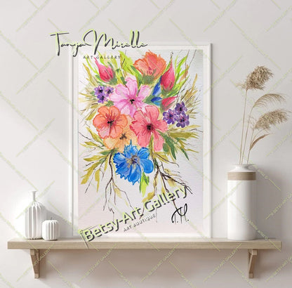 Mallows Original Watercolor Painting, Botanical Wall Art {{ shop_name }}watercolor art print birthday gift blooming garden art botanical print colorful painting floral art floral painting garden painting gift for mom mediterranean art nature painting paper painting small painting wall art home decor watercolor floral watercolor flowers watercolor landscape watercolor painting wildflowers painting