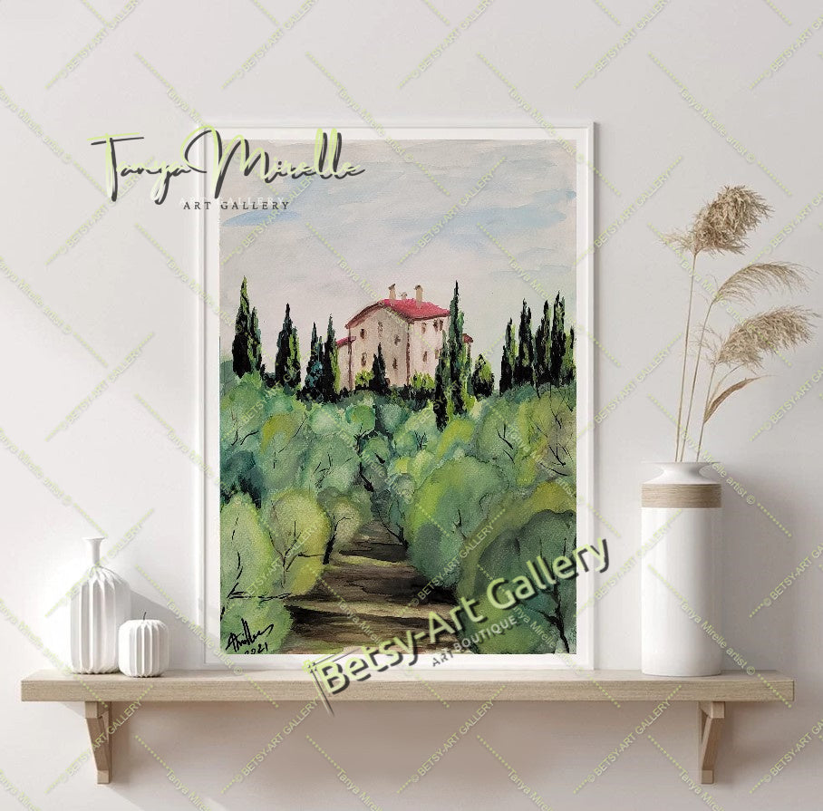 Olive Garden Watercolor Painting, Original Wall Art, No Frame {{ shop_name }}watercolor art print birthday gift blooming garden art botanical print colorful painting floral art floral painting garden painting gift for mom mediterranean art nature painting olive garden painting paper painting small painting wall art home decor watercolor floral watercolor flowers watercolor landscape watercolor painting wildflowers painting