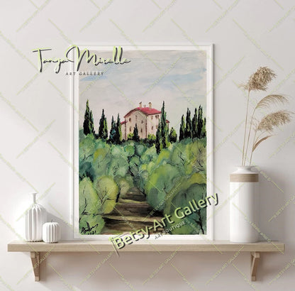 Olive Garden Watercolor Painting, Original Wall Art, No Frame {{ shop_name }}watercolor art print birthday gift blooming garden art botanical print colorful painting floral art floral painting garden painting gift for mom mediterranean art nature painting olive garden painting paper painting small painting wall art home decor watercolor floral watercolor flowers watercolor landscape watercolor painting wildflowers painting