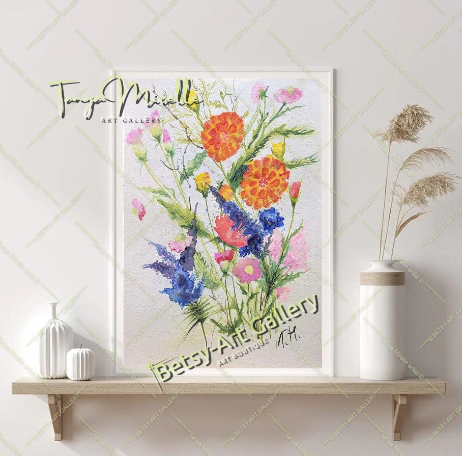 Botanical Flowers Wall Art, Watercolor Painting of Mediterranean {{ shop_name }}watercolor art print birthday gift blooming garden art botanical print colorful painting floral art floral painting garden painting gift for mom mediterranean art nature painting paper painting small painting wall art home decor watercolor floral watercolor flowers watercolor landscape watercolor painting wildflowers painting