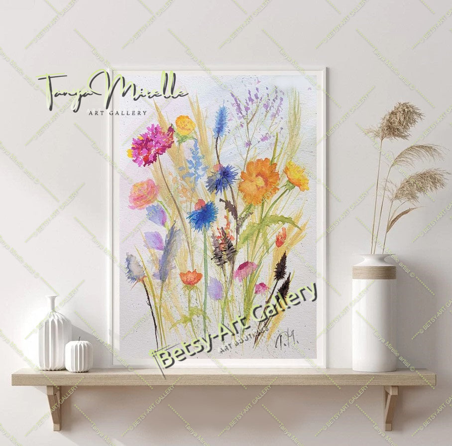 Botanical Flowers Wall Art, Watercolor Painting of Mediterranean #1 {{ shop_name }}watercolor art print birthday gift blooming garden art botanical print colorful painting floral art floral painting garden painting gift for mom mediterranean art nature painting paper painting small painting wall art home decor watercolor floral watercolor flowers watercolor landscape watercolor painting wildflowers painting