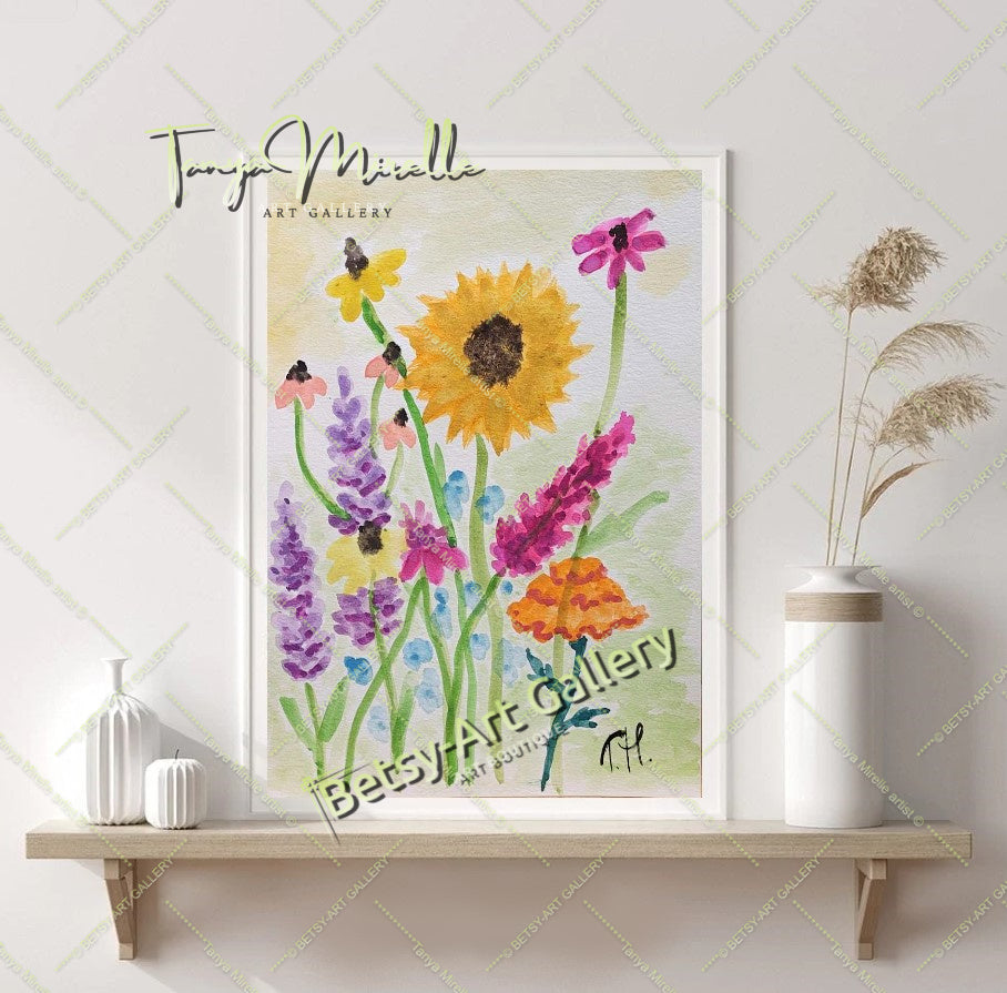 Botanical Wall Art Original Watercolor Floral Painting, No Frame {{ shop_name }}watercolor art print birthday gift blooming garden art botanical print colorful painting floral art floral painting garden painting gift for mom mediterranean art nature painting paper painting small painting wall art home decor watercolor floral watercolor flowers watercolor landscape watercolor painting wildflowers painting