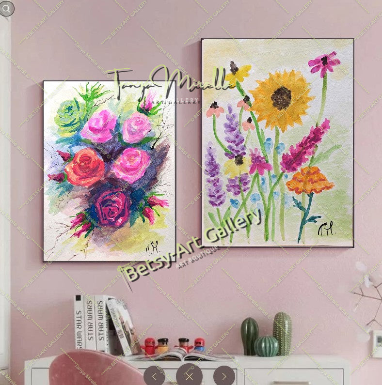 Garden Roses Watercolor Painting, Original Wall Art, No Frame {{ shop_name }}watercolor art print birthday gift blooming garden art botanical print colorful painting floral art floral painting garden painting garden roses painting gift for mom nature painting paper painting small painting wall art home decor watercolor floral watercolor flowers watercolor landscape watercolor painting wildflowers painting