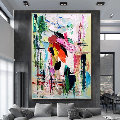 Modern Abstract Wall Art, Large Colorful Impasto Oil Painting on Canvas