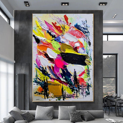 Vibrant Abstract Painting, Impasto Oil Painting on Canvas, Large Modern Wall Art for Living Room